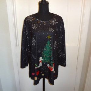 NWT-Multiples Joy Black Long Sleeve Holiday Tunic Size L